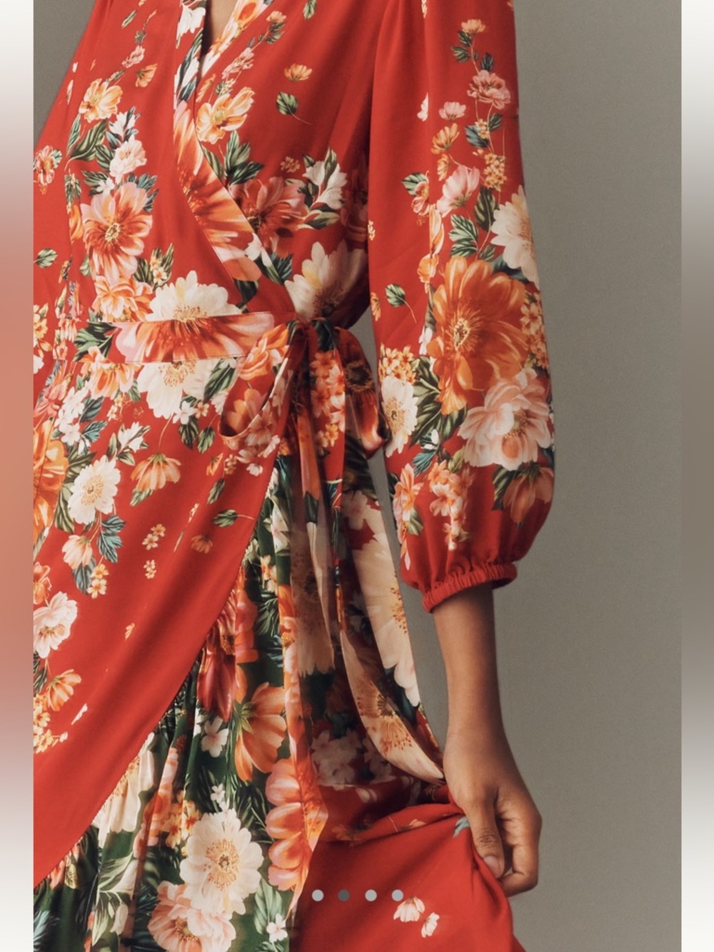 Farm Rio Long-Sleeve Floral Wrap Midi Dress - Sz XSP - Picture 2 of 9